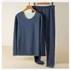 Roupa íntima térmica sem costura masculina, espessada, forrada com fleece, à prova de frio, de Veludo, pijama, tamanho plus size, roupas de outono, conjunto de calça comprida, outono e inverno