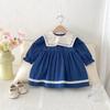 Vestido para Niña con Solapa Grande y Bordado, Estilo Coreano Vestido de Encaje Princesa para Niñas de 1 a 8 Años, Vestido de Ropa Infantil de Otoño