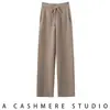 Nuevos pantalones casuales de cachemir para mujer de pierna ancha con cordón, engrosados para otoño e invierno, con bolsillos, modernos, suaves, versátiles, rectos y adelgazantes