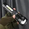 Linterna Recargable con Láser Blanco Zoom Mejorado, Clip para Bolígrafo, Enfriamiento Rápido, Luz Lateral de Advertencia, Luz de Trabajo, Cabeza de Aluminio, A76