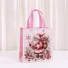 Bolsa de Tote de Dibujos Animados Estampada Navideña Rosa Bolsa de Compras No Tejida Bolsa para Empaquetar Regalos Festivos Bolsa para Dulces de Fiesta