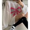 Chic Coreano Otoño Dulce Reductor de Edad Estampado de Lazo Suelto Casual Delgado Versátil Top de Punto de Manga Larga