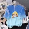 Camiseta de Manga Curta para Meninas de Verão Nova Estampa Degradê Roupas Infantis para Crianças Maiores Confortável e Estilosa Gola Redonda
