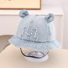 Chapéu de pescador jeans primavera e verão, chapéu de sol para bebês, chapéu de sol fofo de urso de desenho animado, chapéu de bacia para crianças coreanas