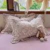 Ins dibujos animados encaje hueco doble capa gasa todo algodón juego de cuatro piezas funda nórdica super suave algodón puro sábana bajera ropa de cama