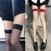 Calcetines largos negros de tubo sexys rojos con tirantes laterales, calcetines desnudos sexys, calcetines finos puros por encima de la rodilla