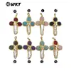 Wt-Jp382 Ágata Amazonita Cuarzo Rosa Perla Incrustado Forma de Cruz Chapado en Oro de 18 Quilates Colgante Accesorios de Joyería Hechos a Mano