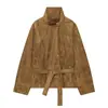 Venda Quente Internacional AliExpress Novidades Primavera 2026 Roupas Femininas com Cinto Jaqueta Efeito Textura Camurça 4344650