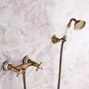 Traje de ducha retro simple estilo europeo de cobre antiguo, grifo de agua caliente y fría, boquilla de mano triple montada en la pared de la bañera