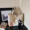Bolsa de Lona com Gato de Desenho Animado para Mulheres, Bolsa de Mão Simples e Casual Mais Vendida Transfronteiriça para Trabalho e Deslocamento, Bolsa Tote de Grande Capacidade