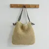 Bolsa de Palha Listrada Estilo Coreano Ins Transfronteiriça Nova Bolsa de Ombro Feita à Mão para Mulheres Bolsa de Palha Tecida Estilo Nautica para Férias
