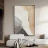 Pintura Decorativa Minimalista para Sala de Estar, Arte de Linha Abstrata, Pintura do Chão ao Teto para Parede de Fundo de Sofá, Pintura para Pendurar no Corredor de Entrada Estilo Creme