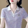Camiseta de Verano Fina de Seda de Hielo de Manga Corta para Figuras Menudas, Camisa Polo de Color Sólido Adelgazante para Madres de Mediana Edad