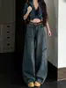 Jeans de trabajo estilo americano con pierna curva para mujer, nueva colección primavera/otoño, talla grande, tiro alto, corte holgado, pantalón largo de pierna ancha, adecuado para figuras tipo pera