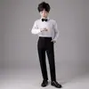 Conjunto de Camisa Social Branca e Calça Preta para Meninos Crianças Mais Velhas Roupa Formal Alunos do Ensino Fundamental Roupa para Apresentação de Piano Primavera