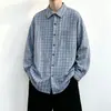 Camisa de moda de otoño, elegante y fresca, azul, nueva prenda exterior de corte holgado, camisa de cuadros, camisa casual de manga larga para hombre, 2026