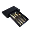 Amazon Cross Talheres Ocidentais de Aço Inoxidável Cor Dourada Revestida de Titânio Faca de Bife Garfo Colher Conjunto de Quatro Peças Conjunto em Caixa de Presente