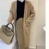 Abrigo estilo perezoso coreano de otoño e invierno, cárdigan largo de suéter para mujer con bolsillos, temperamento, suave y pegajoso, prenda exterior