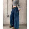 Pantalones de Pierna Ancha con Diseño Bordado Otoño Nuevo para Mujer Azules de Cintura Alta Bolsillos Grandes Laterales Jeans Versátiles Adelgazantes