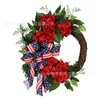 Corona de Día de la Independencia Americana para Colgar en la Puerta de Amazon Transfronterizo con Flores Artificiales y Lazo, Corona de Hortensia de Tela para el Día de la Independencia