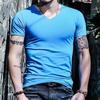 Camiseta Blanca de Color Puro con Cuello en V para Verano al por Mayor Camiseta Ajustada de Base Manga Corta para Hombre Camiseta Blanca de Cuello Corazón con Corte Ajustado de Base