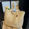 Bolso Tejido de Paja Estilo Nuevo Estilo Vacaciones, Bolso de Hombro, Bolso Tote, Bolso de Mano Casual con Cremallera de Gran Capacidad, Bolso Tejido Estilo Étnico