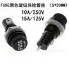 Tubo de vidrio portafusibles con perilla negra de 5 x 20 mm, 6 x 30 mm, base para fusibles.