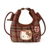 Bolsas Infantiles Coreanas Retro Gato Lana Cuadros Otoño e Invierno Nuevo Nicho Familiar Mini Bandolera Cruzada Bolso de Mujer