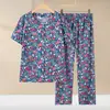 Conjunto de pijama de algodón puro para mujeres de mediana edad y mayores, cárdigan de verano holgado de manga corta para casa, atuendo de verano de algodón para abuela