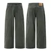 Calça Jeans de Trabalho Muxi Clothing Estilo Retrô Americano com Estampa de Tinta e Patchwork, Corte em A, Solta, Perna Larga, Casual