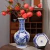 Jarrón de esfera celeste de porcelana azul y blanca de Jingdezhen, jarrón de flores de cerámica pintado a mano, decoración de modelo de sala de estar para el hogar de porcelana