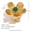 Estilo Europeu e Americano Retrô Design de Nicho Personalizado Ágata Verde Joias Anel de Esmeralda Banhado a Ouro 18K Aço Inoxidável