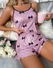 Pijamas femininos de verão europeu e americano transfronteiriço AliExpress de duas peças Sexy Casual Camisola Shorts Conjunto de roupas para casa