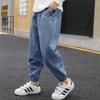 Calças jeans para meninos, calças jeans novas para meninos grandes, calças pretas para crianças, primavera e outono, calças macias de fábrica