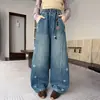 Calças para Meninas Outono 2026 Novas Estilosas Crianças Médias e Grandes Meninas Calças Longas de Pernas Largas Roupas de Outono Calças Jeans Banana para Crianças