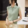 Chaleco de punto con textura cuadrada cóncava-convexa, borla, cuello polo de Tencel, chaleco de solapa para mujer