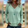 2026 Nueva Ropa de Otoño Transfronteriza Europea y Americana para Mujer Casual Holgada Color Sólido Cuello en V Manga Larga con Flecos Camisa