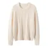 Nuevo Tejido de Punto de Seda y Cachemira con Cuello Redondo de Manga Larga para Mujer, Trenzado Hueco de Color Liso, Prenda Base Otoño/Invierno 2026