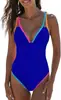 Nuevo Traje de Baño de una Pieza 2027, Color Sólido con Diseño de Bloques de Color, Secado Rápido, Sexy, Traje de Baño Transfronterizo de Comercio Exterior Europeo y Americano de Amazon para Mujeres