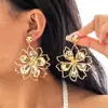 Brincos Geométricos Plissados de Moda Transfronteiriça Europeia e Americana, Brincos Florais de Nicho com Pérolas Incrustadas, de Alta Qualidade