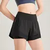 Shorts deportivos para yoga, fitness, running para mujer, shorts falsos de dos piezas para mujer, adelgazantes de cadera, malla elástica, secado rápido, anti-exposición