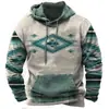 Moletom com Capuz Retrô Americano para Homens, Estampado e Forrado com Fleece, Jaqueta Solta da Moda, Estilo Primavera e Outono, Padrão Cavalo de Guerra, Roupa de Exterior Casual