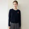 Cárdigan de cachemir para mujer, cachemir de cabra puro, nueva moda otoño e invierno, con bordado de caballito, cuello redondo, tejido, abrigo cálido, gris