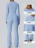 Conjunto de outfit de yoga de estilo europeo y americano, sensación de piel desnuda, doble pulido, secado rápido, transpirable, ajustado, manga larga, pantalones largos ligeramente acampanados, conjunto de dos piezas para correr y fitness
