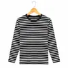 Camisa base feminina de malha de algodão de alta qualidade, listrada estilo marinheiro retrô clássico, ligeiramente elástica, plus size, nova coleção de outono 26
