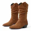 Botas altas de punta para otoño e invierno, botas de mujer de color liso versátiles de talla grande, botas de moda de tacón alto sin cordones, zapatos ligeros de comercio exterior