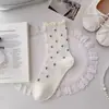Calcetines de Encaje de Algodón Puro para Mujer Calcetines de Media Pantorrilla estilo miu de Malla Transpirables Japoneses Dulces Florales Lolita Caídos Largos