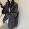 Moletom Cardigan Novo Estilo Primavera 2026 Jaqueta de Primavera para Mulheres, Top Solto com Zíper e Capuz, Roupa Feminina Estilo Coreano Petite