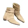 Botas de tornozelo de bico fino estilo coreano para mulheres, coleção de outono, com detalhes de fivela, design justo, botas de moda versáteis, salto baixo, aumento interno de altura e conversíveis em botas Martin