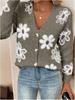 2025 Nuevo Otoño e Invierno Europeo y Americano Transfronterizo Amazon Patrón Jacquard de Flores Cardigan con Botones de Manga Larga Ropa para Mujer